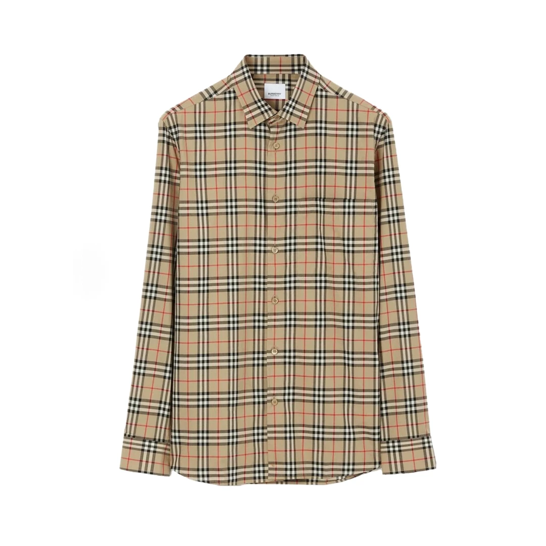 (香港发)格纹满印尖领单排扣长袖衬衫8070582/BCJ