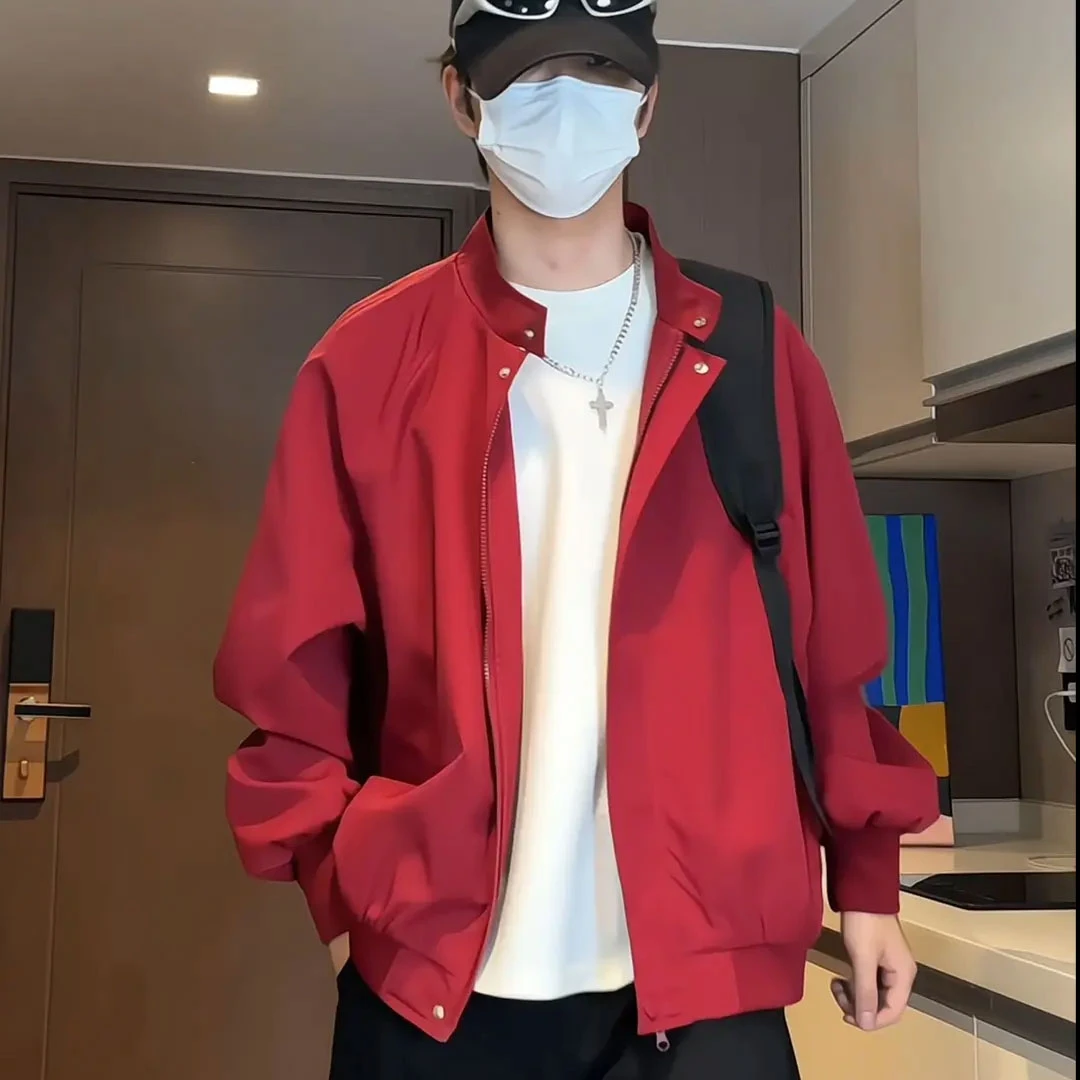 美式G9哈灵顿夹克男士春秋高级感痞帅红色棒球服百搭休闲外套