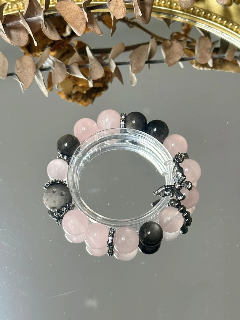 （黑粉洛希极限）粉水晶银耀石手串手链  颜色微差多样性发其一F013