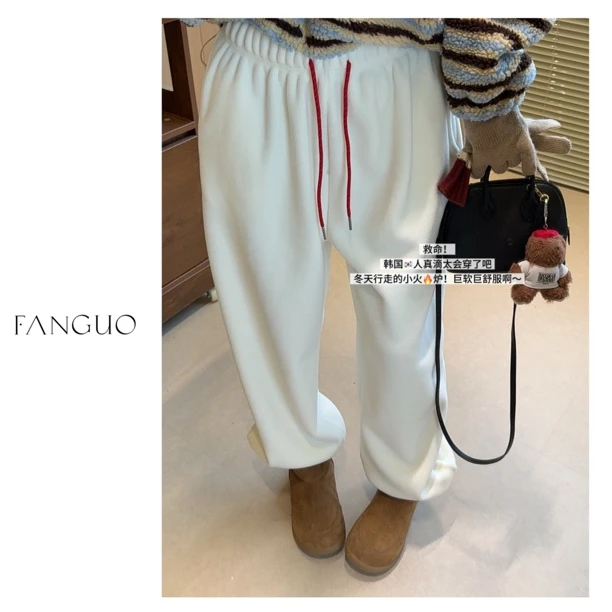 韩国arci* 原厂！奶呼呼～ 加厚保暖摇粒绒束脚卫裤松紧腰裤子B4302