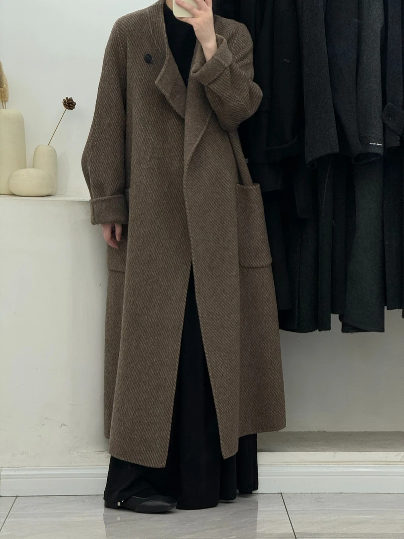 【陷入37度】2025新款宽松百搭高级长款女双面羊毛大衣