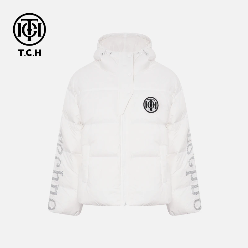 TCH【高绒子含量】90%绒子冬款烫钻白色连帽羽绒外套T75C19E9008