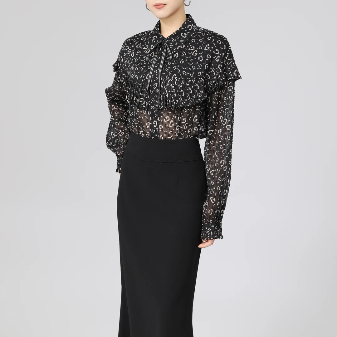 GIRDEAR/哥弟新款立体装饰衬衣气质休闲百搭碎花衬衫女130037