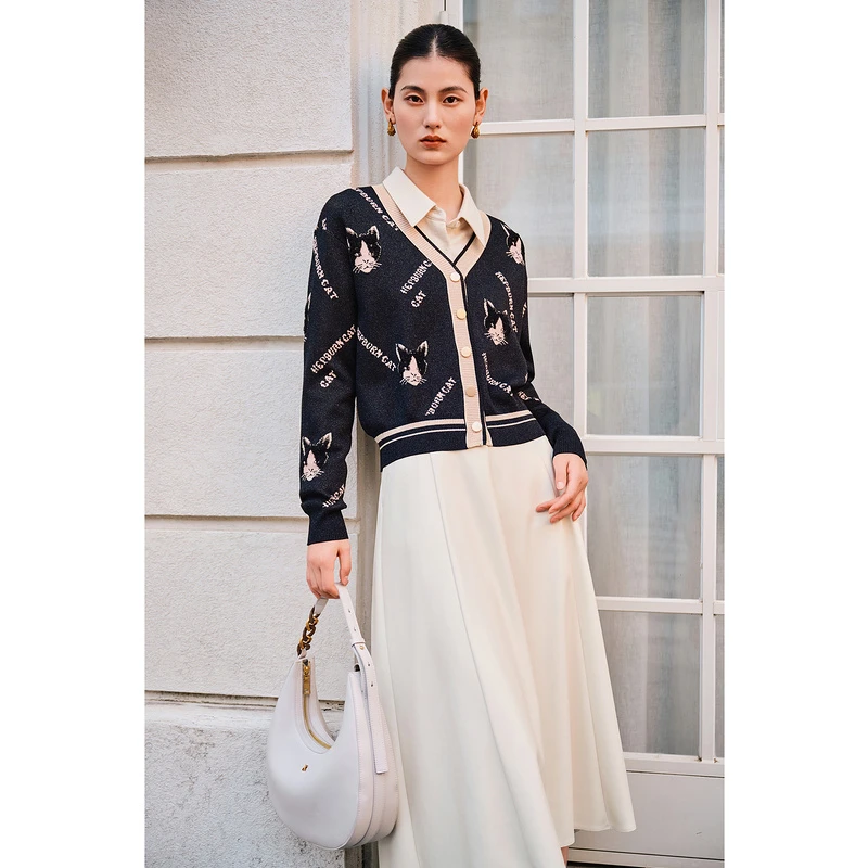 YINER音儿2025春季新款短款V领针织开衫8C63106566/8C65106566