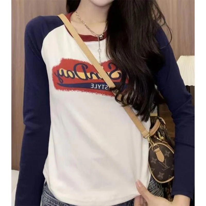 2025春季新款正肩长袖T恤女学生修身显瘦内搭打底衫上衣T桖8703