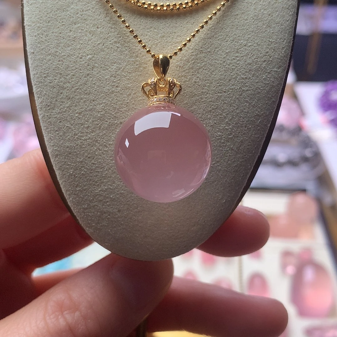 吊坠(不含链)18K金镶嵌水晶冰橘粉