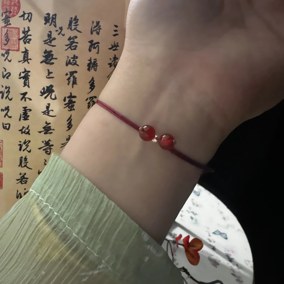 足银手链 手工绳编织手链小樱桃女士手串闺蜜气质仙女系学生礼物