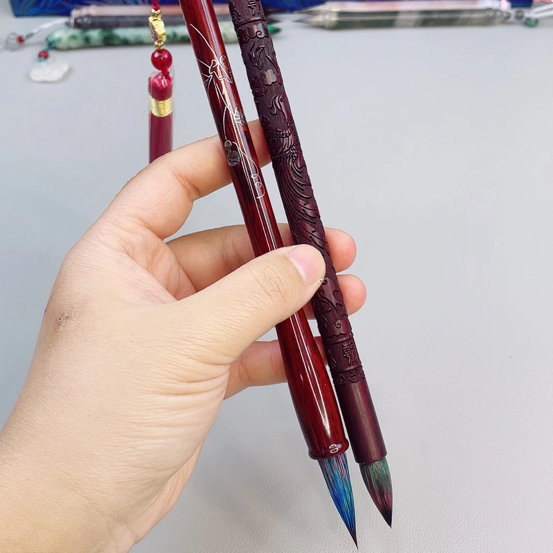 高端孤品毛笔2支，红玉葫芦和百鸟
