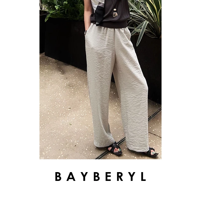 BAYBERYL老贝干丝裤*肌理皱感松紧凉爽百搭休闲裤XXK5E2713