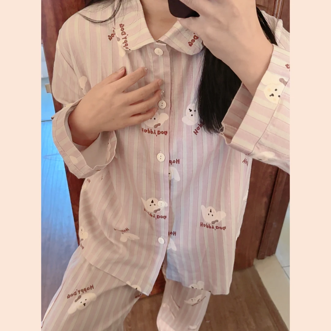 纯棉秋冬轻磨毛开衫款睡衣家居服套装