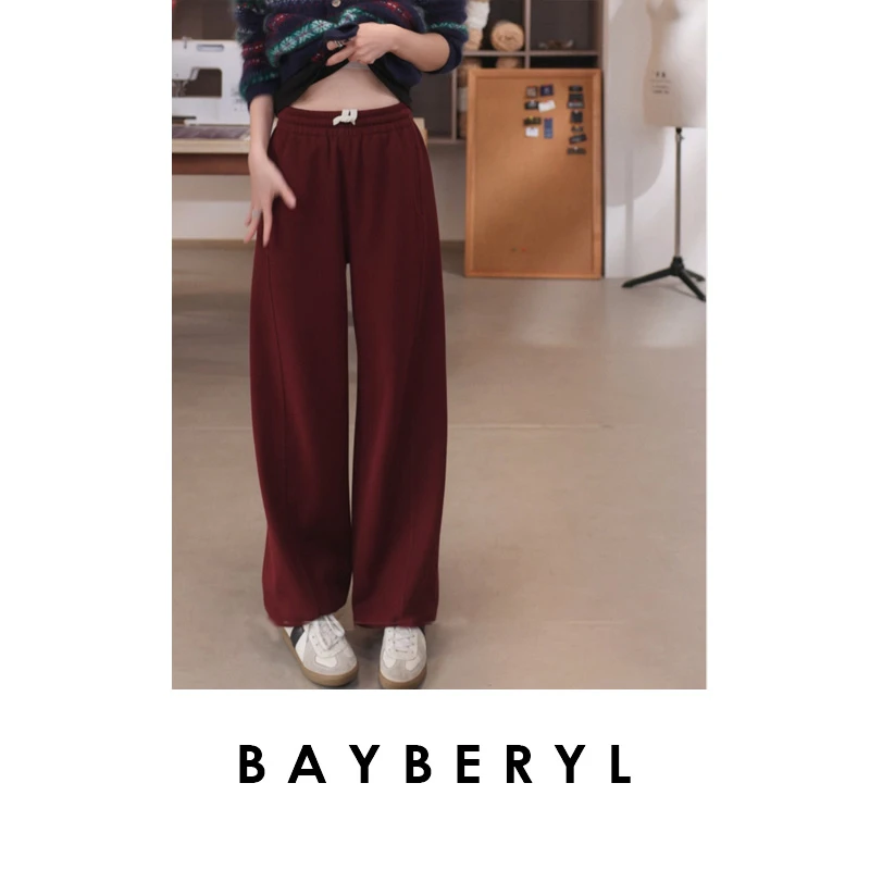 BAYBERYL老贝釉里红*加绒挖袋松紧腰百搭暖休闲裤XXK5I3010-12/12