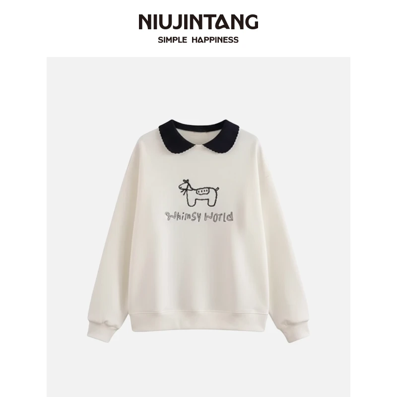【一只璐甄选】NJTW167休闲刺绣加绒翻领卫衣韩系甜美风,上衣6813
