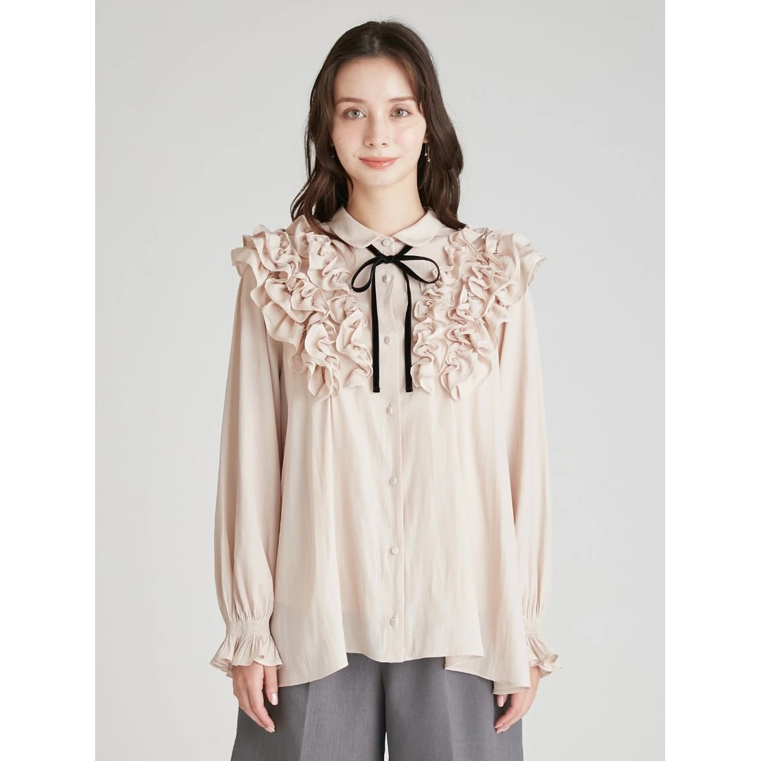 【MonTendre】秋冬新款 C 时尚高级感荷叶边设计衬衫系带减龄上衣