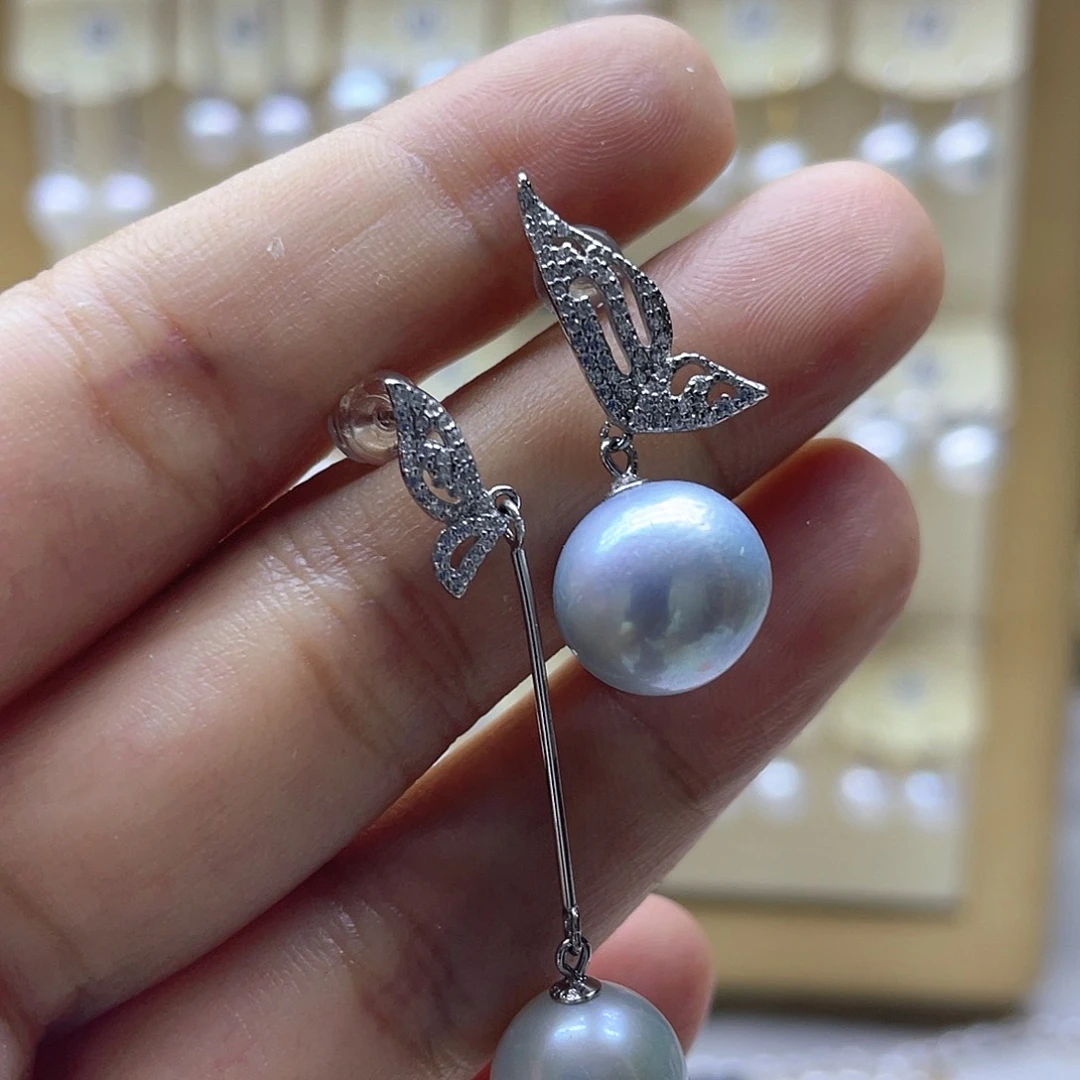 银S925镶嵌淡水珍珠耳饰