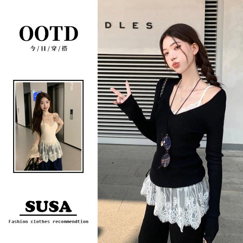 七氧文胸一体白色V领拼接蕾丝叠穿女荷叶边屁帘无袖上衣打底BM