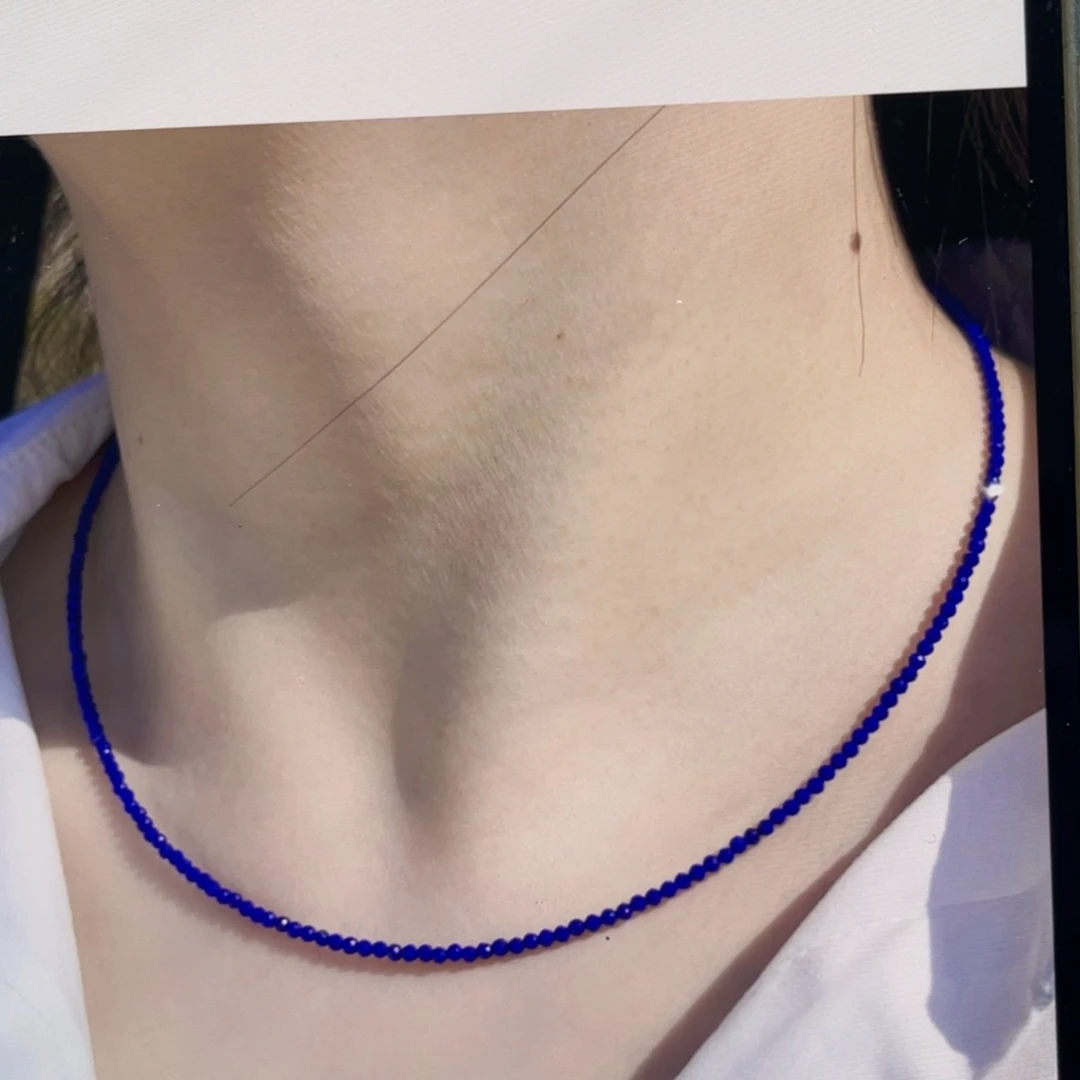 银S925镶嵌青金石项链2mm