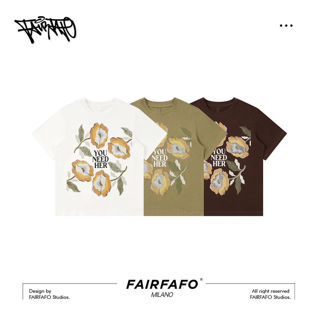 FAIRFAFO【花朵印花短袖】夏季潮牌女装TXEL54229