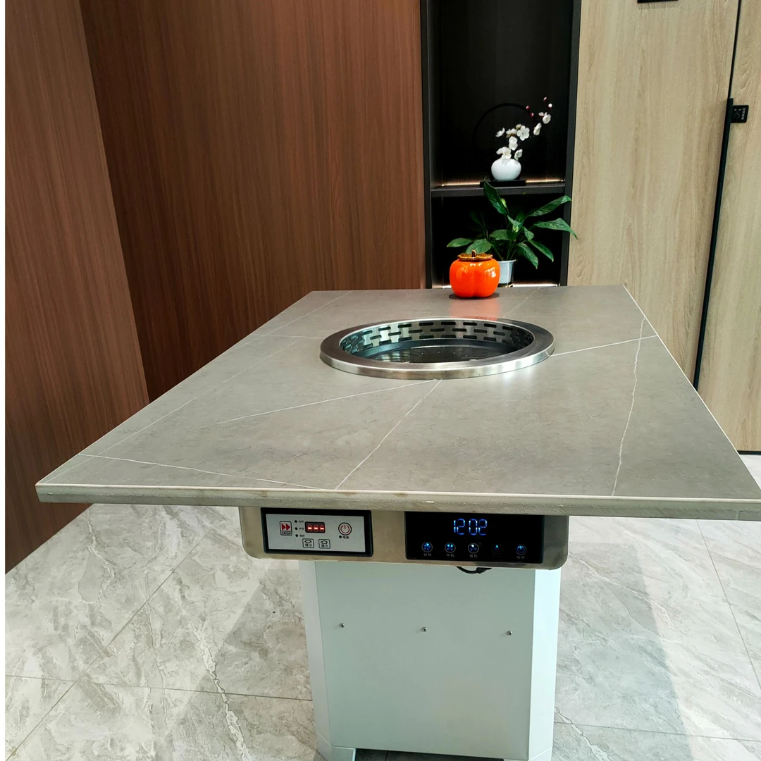 商用无烟自净化烤肉桌电磁炉一体实木岩板石英石烤肉店自助店