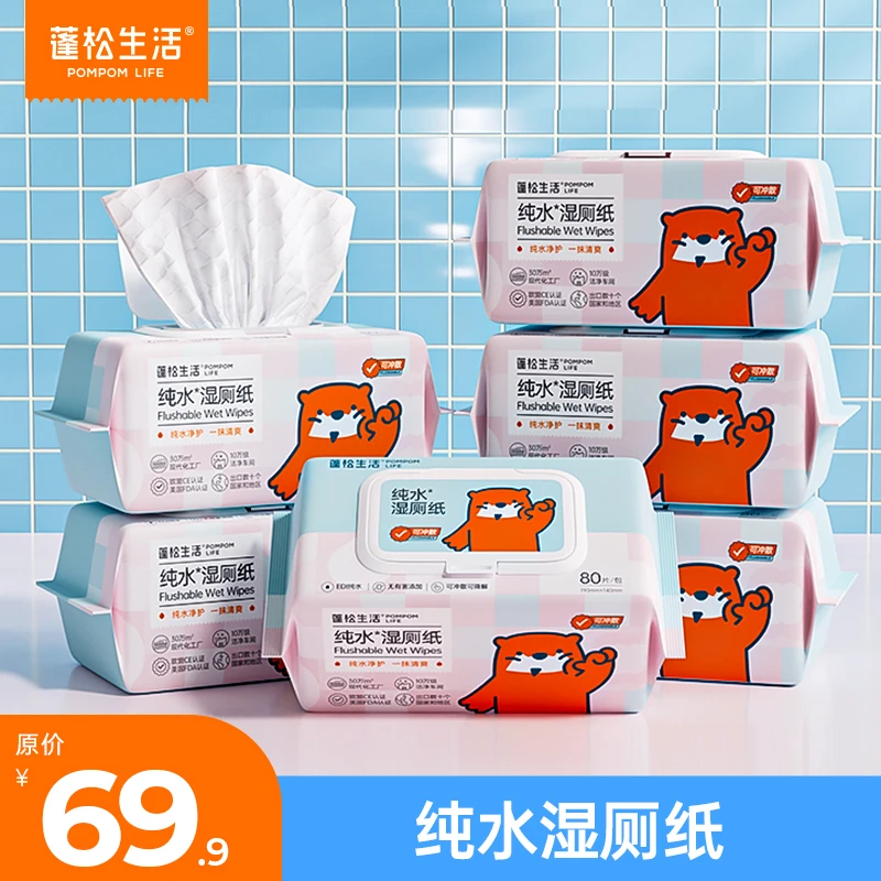 蓬松生活65g纯水湿厕纸专用擦屁股湿纸巾80抽2026/3/26到期