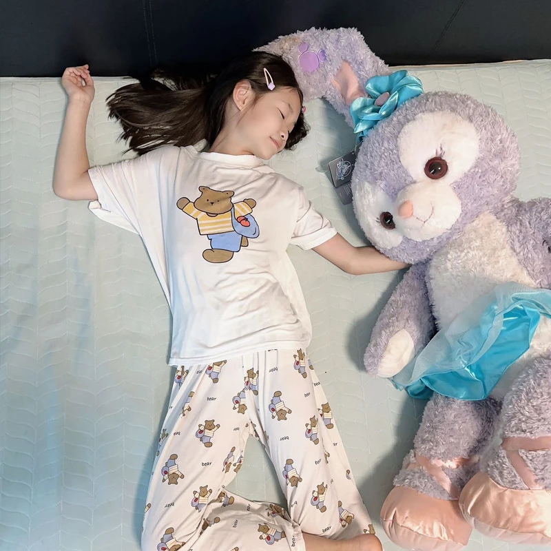 女童睡衣套装春秋款家居服空调服夏季薄款冰丝莫代尔儿童装连衣裙