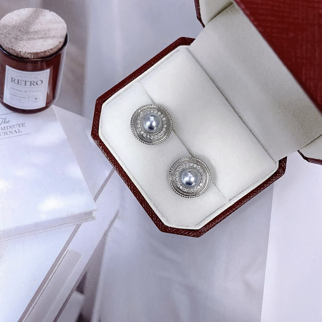 【珠纪儿】海水珍珠真多麻7-7.5mm中古款耳钉S925银