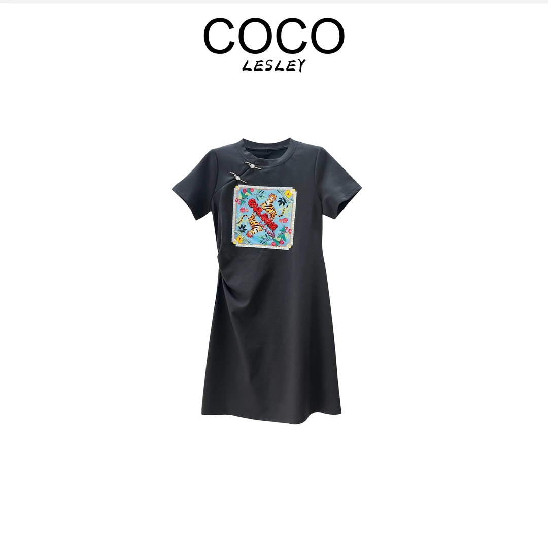 COCO LESLEY/时尚气质女款针织轻奢女士夏季黑色连衣裙L-80110