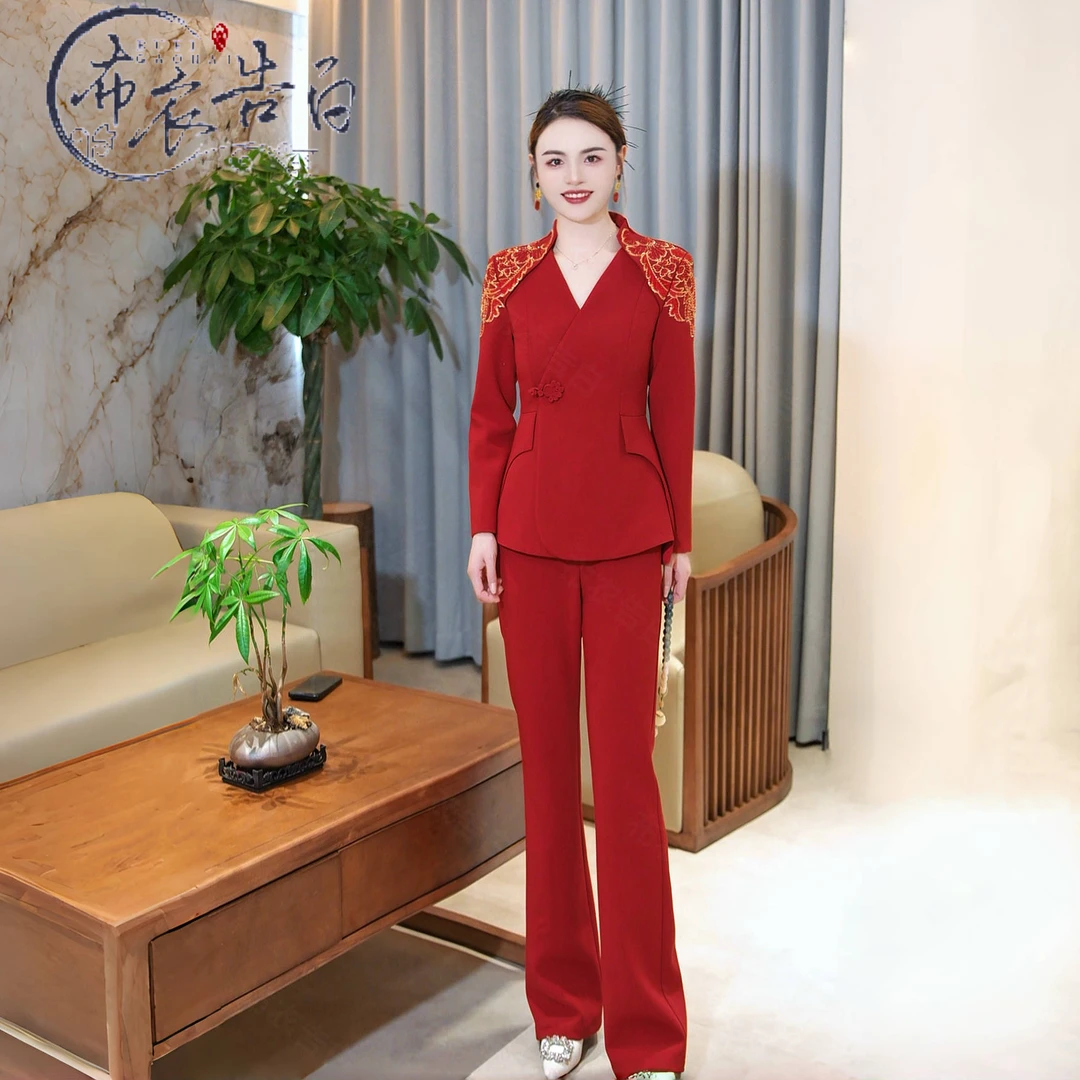 鑫（BYGB[扶摇直上]）2025秋季新款重工刺绣气质喜庆国风套装女2908