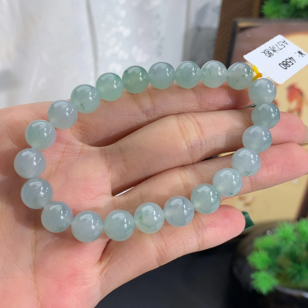 翡翠未镶嵌手串卡8.3冰胶蓝晴飘花手串