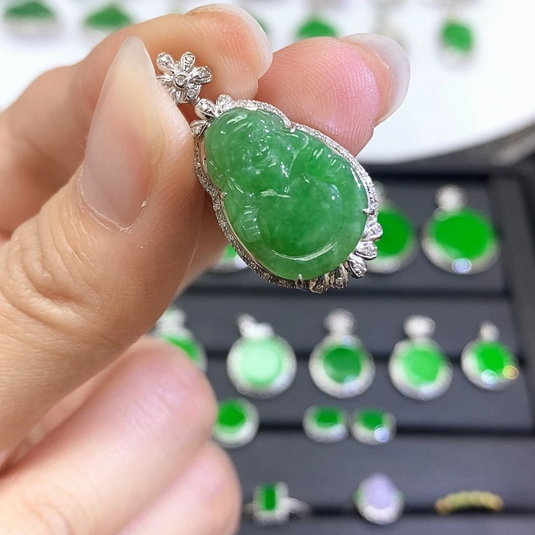 翡翠18K金镶嵌吊坠(不含链)