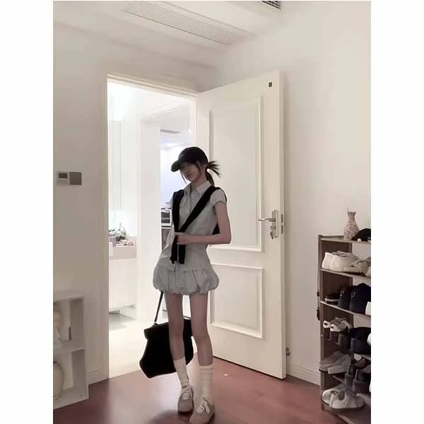 夏日出游穿搭一整套女韩系小个子独特漂亮衬衫a字蓬蓬半身裙套装
