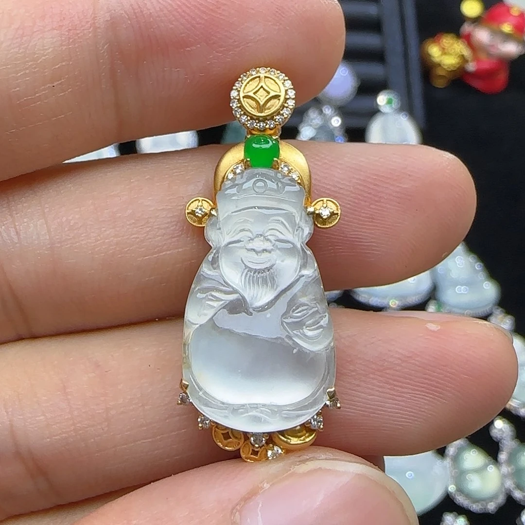 颈饰18K金镶嵌翡翠天然翡翠