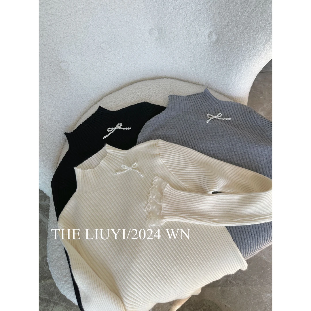 【LIUYI】珠珠蝴蝶结毛衣~冬季半高领重工打底上衣411261