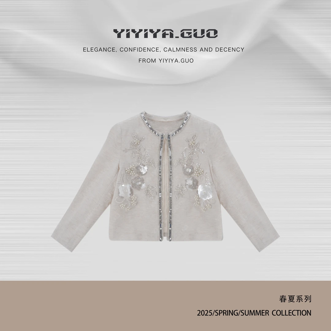 yiyiya.Guo艺艺吖【银光绣】新中式中国风钉珠亮片开衫外套25SS0482