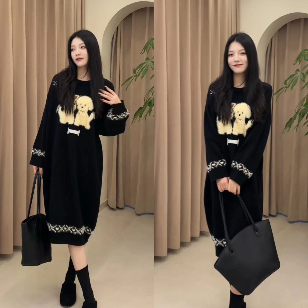 【温小柔定制.宅懒设定】2025秋季新款气质慵懒风显瘦针织毛衣裙