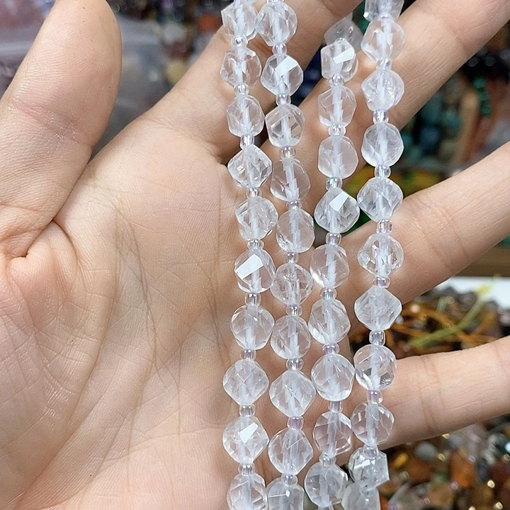 玛瑙/玉髓未镶嵌珠宝半成品天然白水晶切面扭扭卡8mm