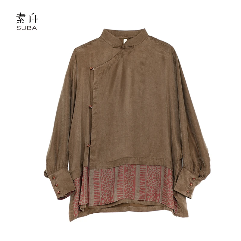 素白复古潮流【游踪】93364拼接艺术铜氨丝上衣