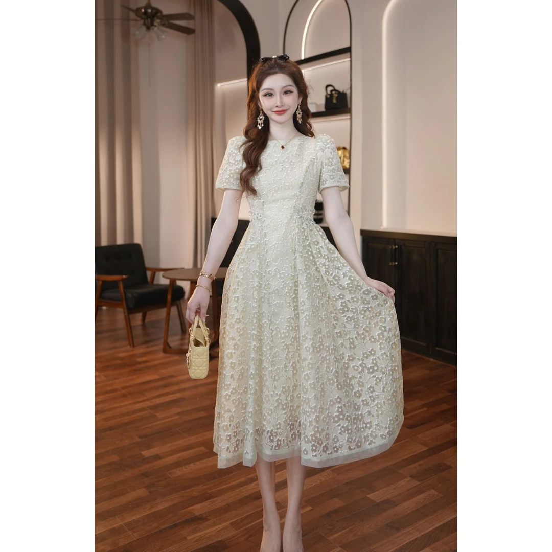 【晚晚定制】新款法式时尚设计师款气质仙气温柔连衣裙45156