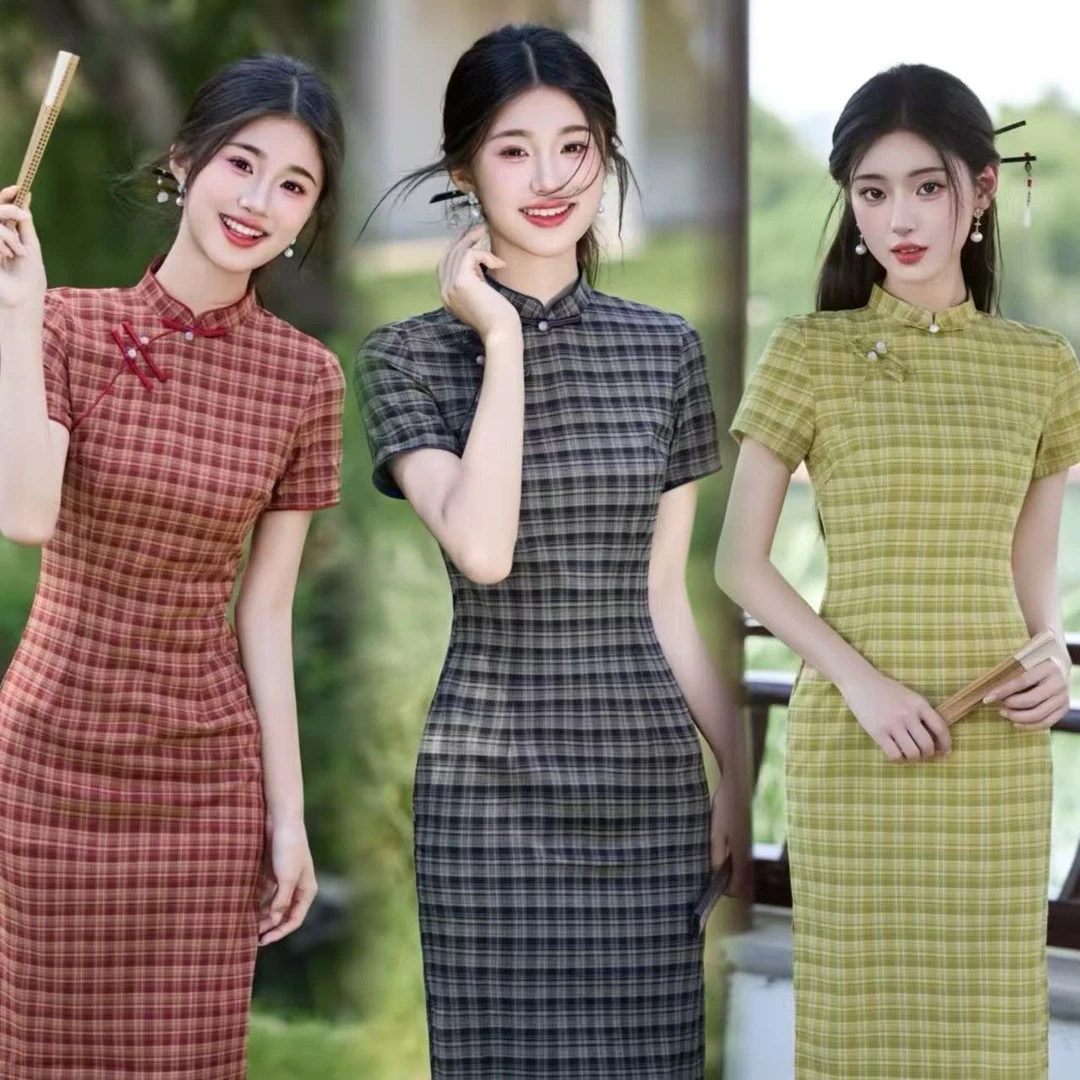 【幸韵-时宜】优雅格子文艺范旗袍减龄日常显瘦小个子改良旗袍