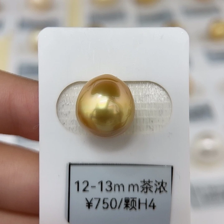 未镶嵌海水珍珠耳饰12.8mm 金珠 茶浓金H4