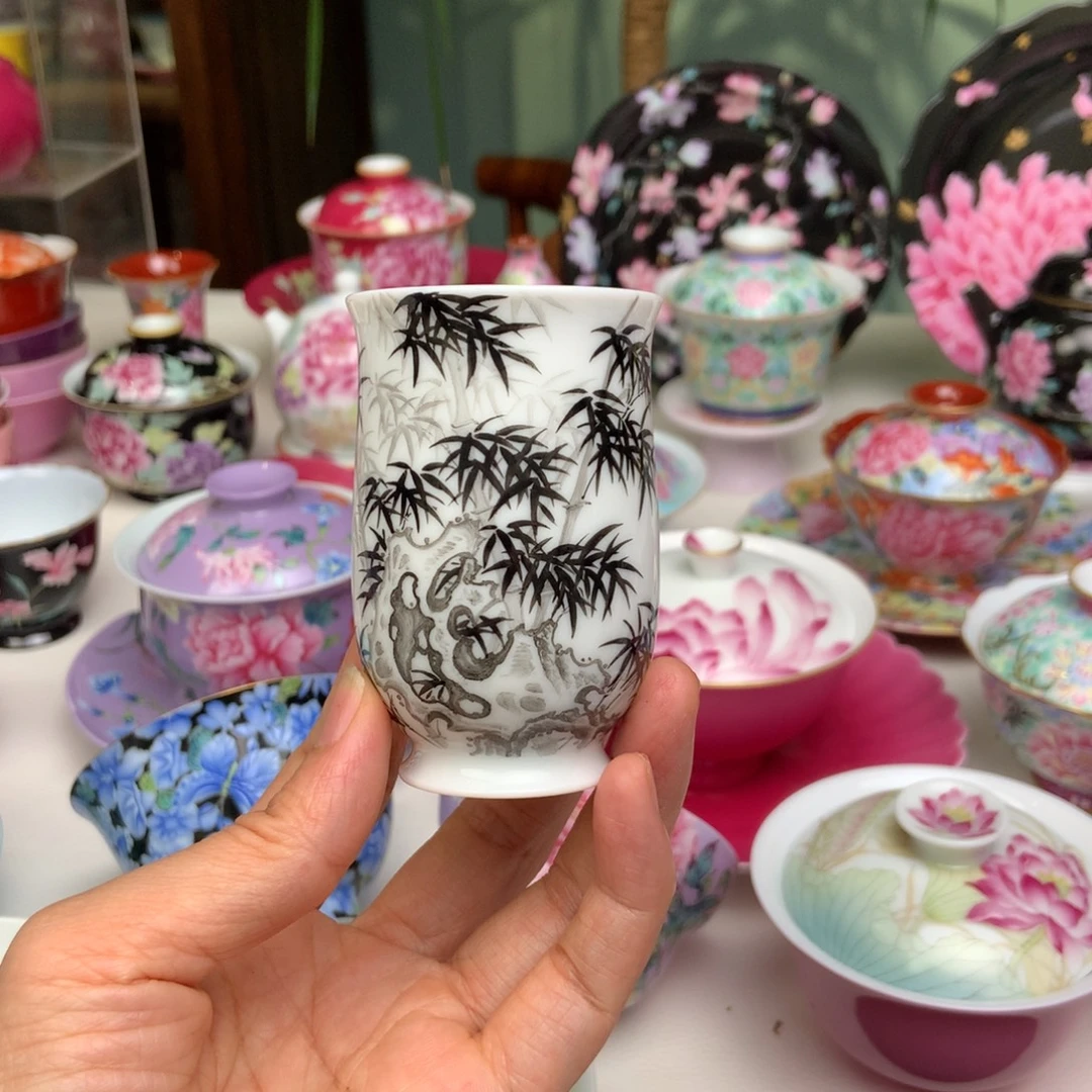 景德镇竹节杯满工满绘