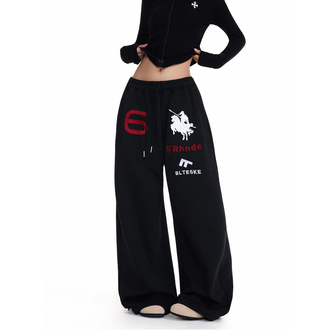 美式高街天使战马印花松紧腰卫裤男女宽松休闲baggy百搭运动长裤