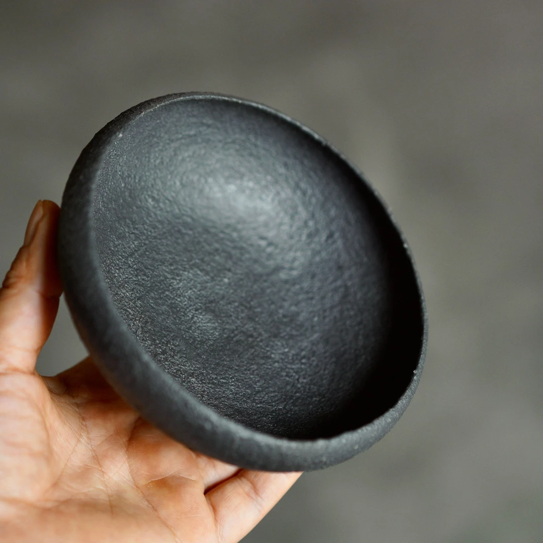 手工陶泥碗泡壶承 复古老味 景德镇手作侘寂风餐盘水果盘黑色茶道