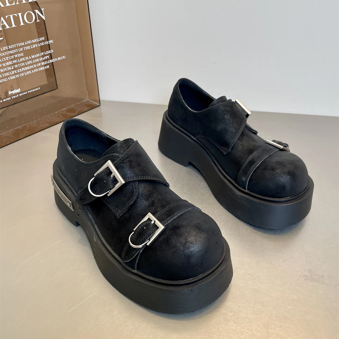 许我耀眼许妍同款乐福鞋小个子厚底圆头搭扣小皮鞋百搭深口单鞋女