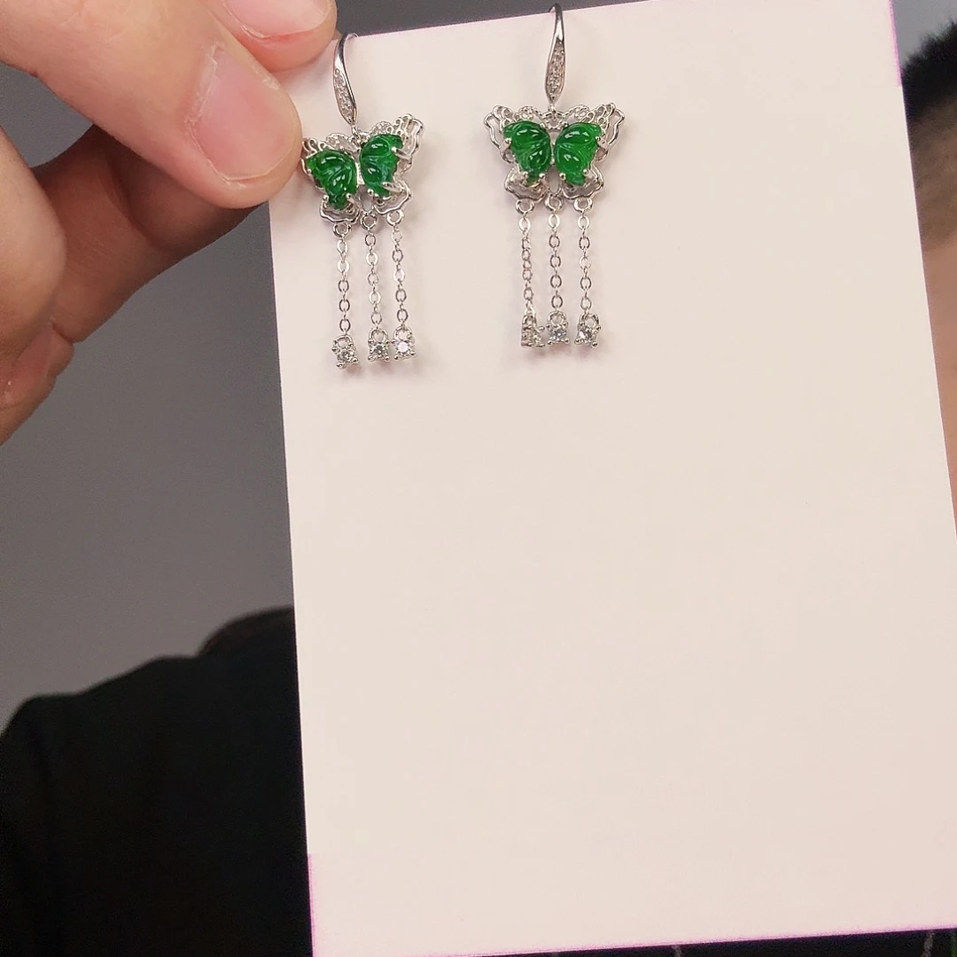 翡翠颈饰银S925镶嵌一对