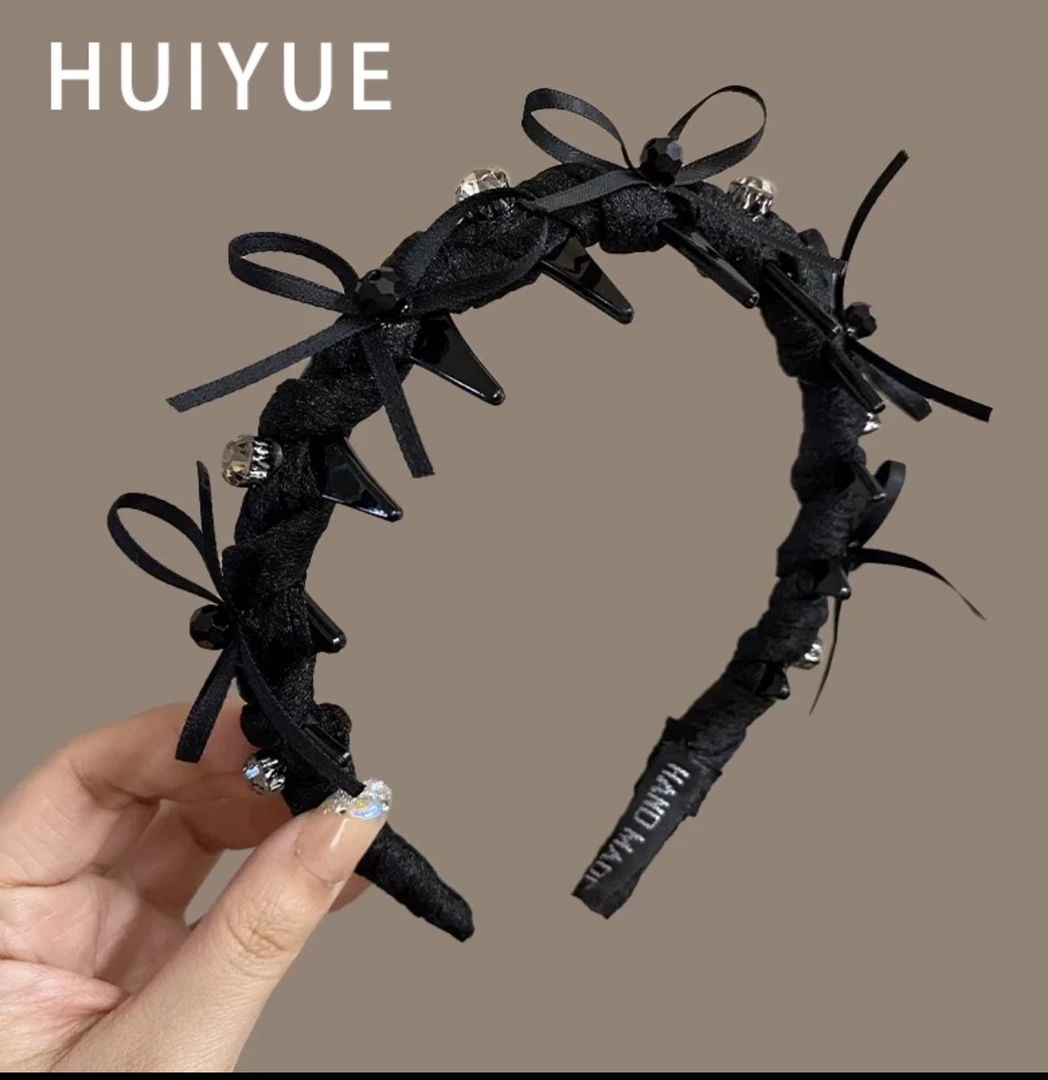 韩系水钻蝴蝶结网纱褶皱缠绕发箍头箍防滑带发夹高级感party