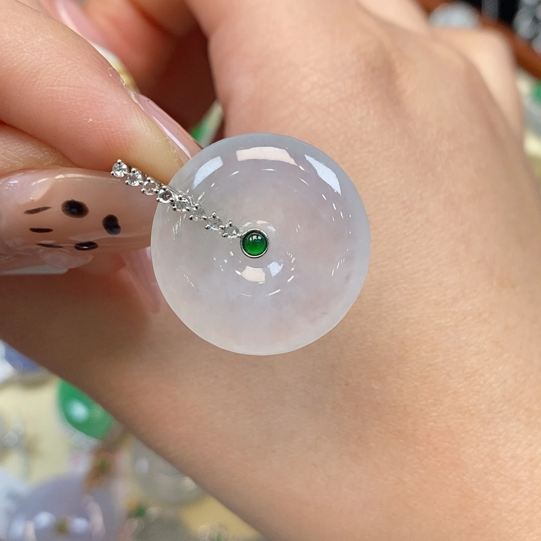 翡翠吊坠(不含链)18K金镶嵌平安扣