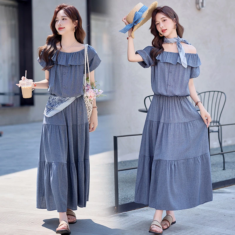 韩系气质一字肩套装裙女2025夏季新款设计感洋气时髦半身裙两件套