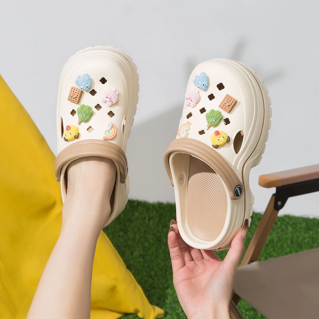 A01-A99小个子增高厚底洞洞鞋女防滑夏两穿包头搭配洞洞鞋户外女