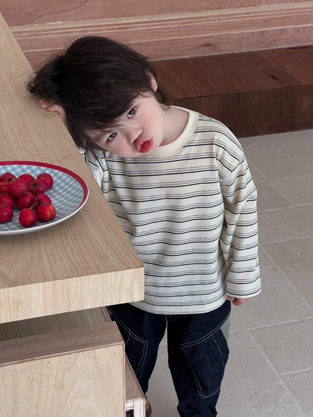 3/13【复古条】小童春装宝宝长袖T恤圆领打底衫