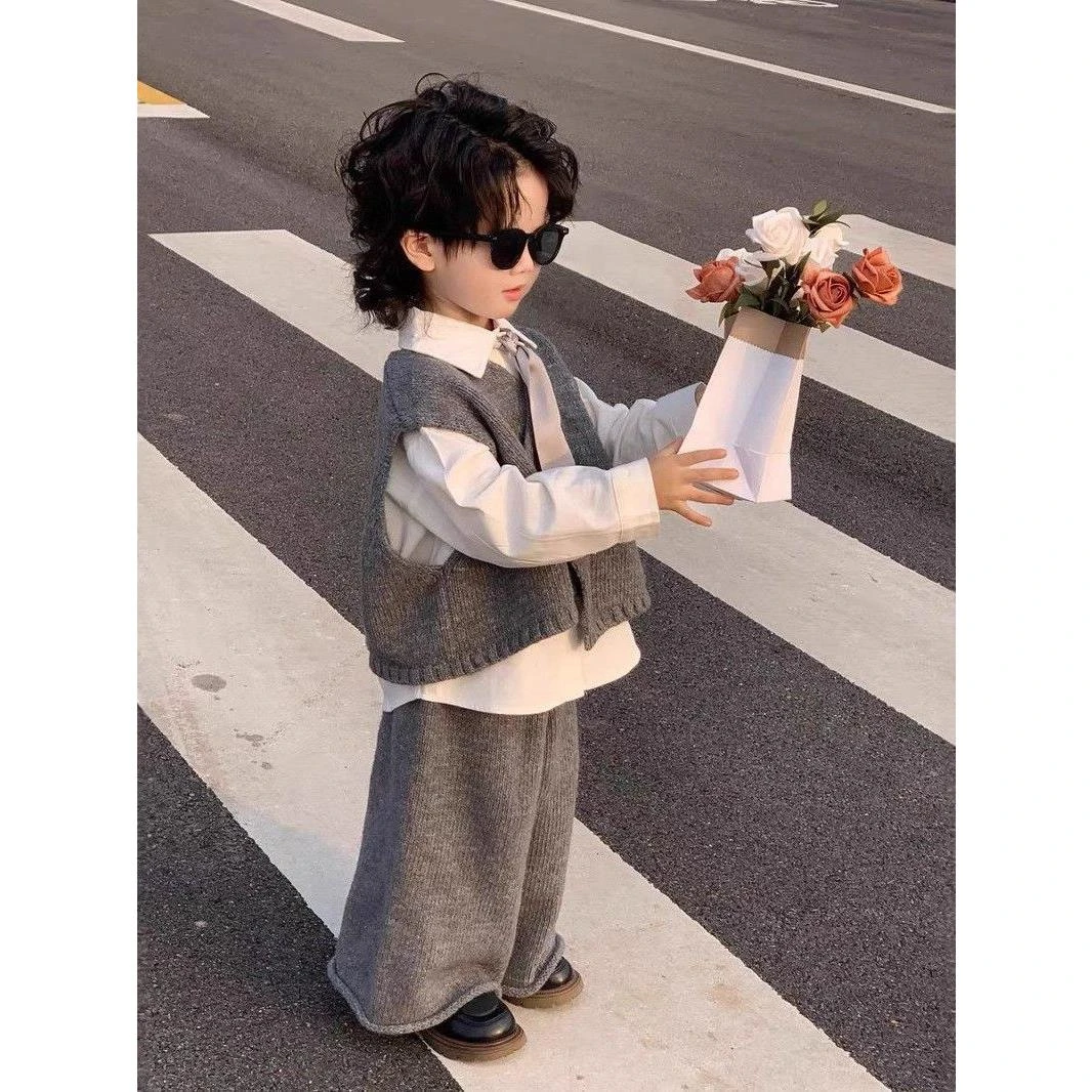 男童小少爷秋装套装新款儿童宝宝韩版衬衫马甲百搭裤子三件套